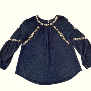 ENTRO • Dark Gray Heather Sweater • w/ Gold Embroidered Accents • Size: Medium